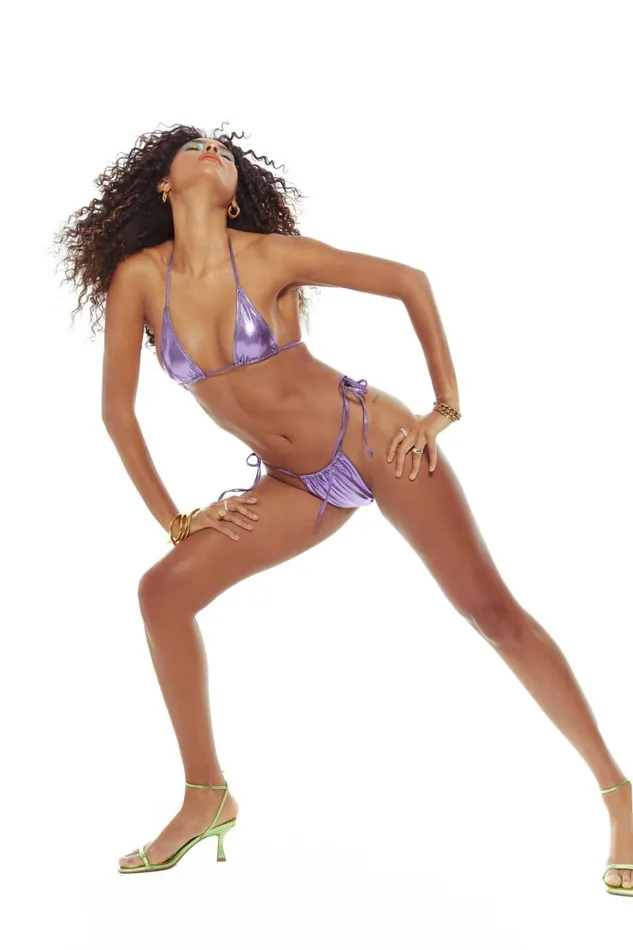 Jaded London Purple Metallic V Front Ruched Bikini Bottoms Women Bikini Bottoms