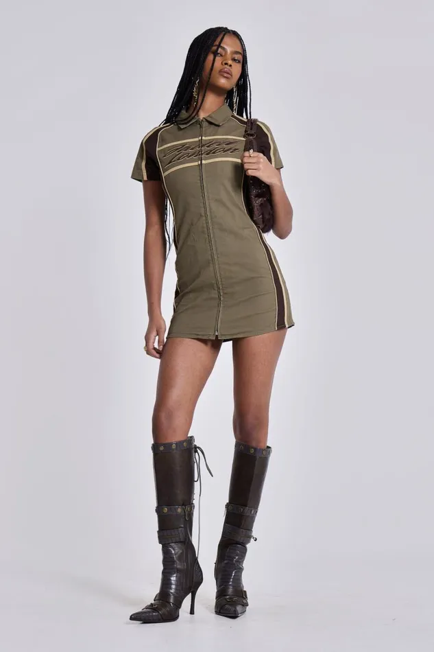 Jaded London Racer Dress In Khaki Women Mini Dresses