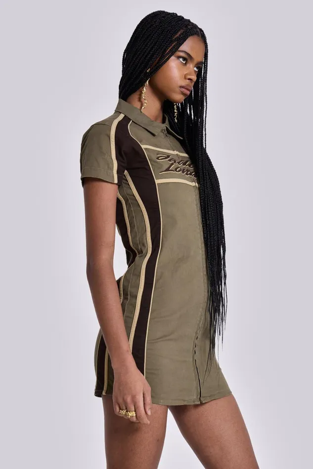 Jaded London Racer Dress In Khaki Women Mini Dresses
