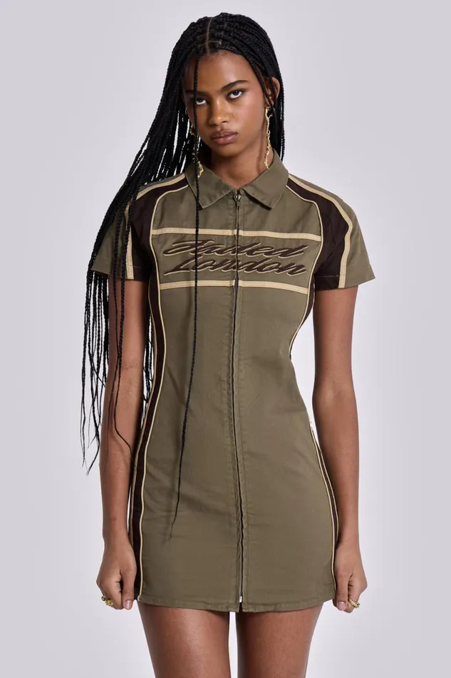 Jaded London Racer Dress In Khaki Women Mini Dresses