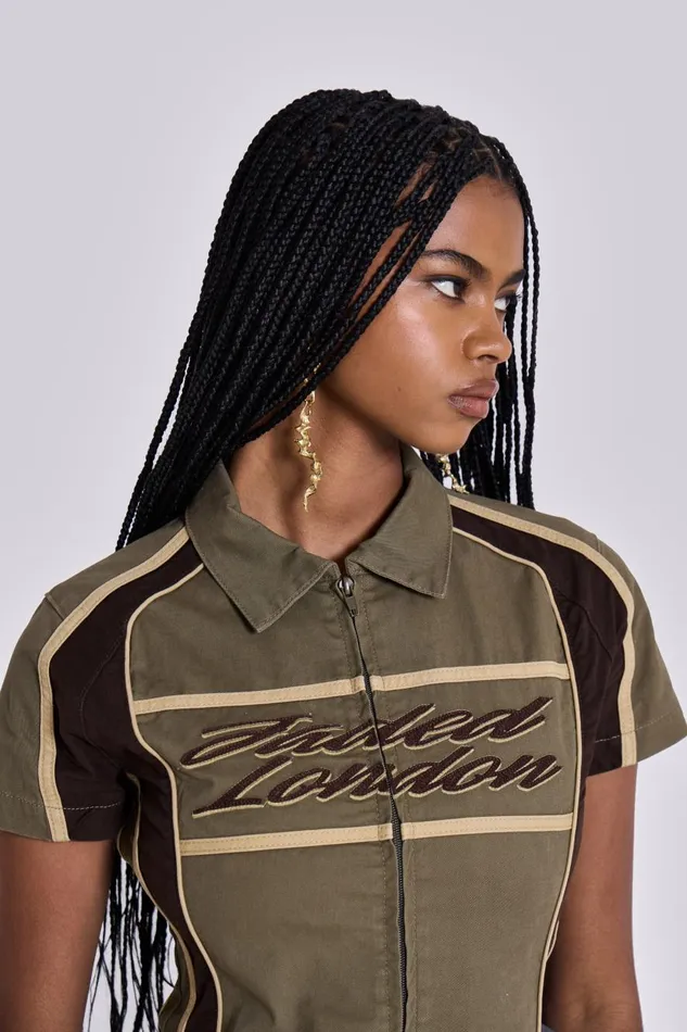 Jaded London Racer Dress In Khaki Women Mini Dresses