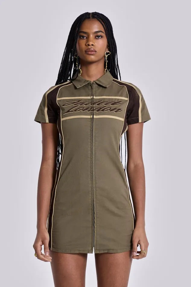 Jaded London Racer Dress In Khaki Women Mini Dresses