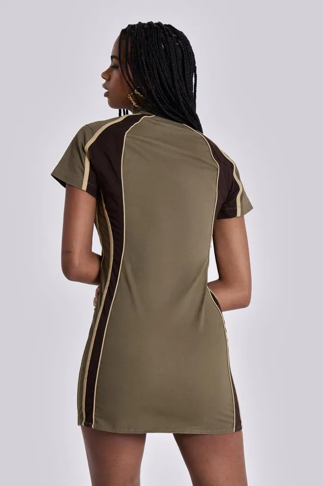 Jaded London Racer Dress In Khaki Women Mini Dresses