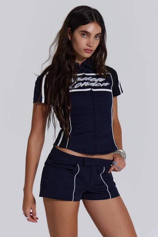 Jaded London Racer Team Mini Short In Navy Women CoOrds