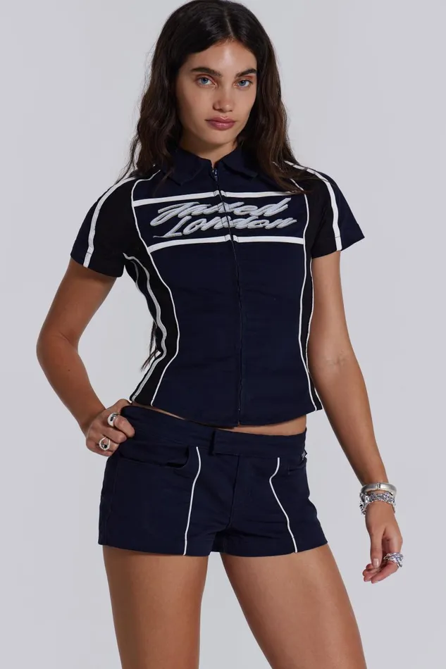 Jaded London Racer Team Mini Short In Navy Women CoOrds