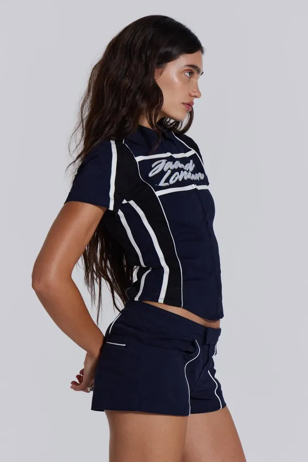 Jaded London Racer Team Mini Short In Navy Women CoOrds