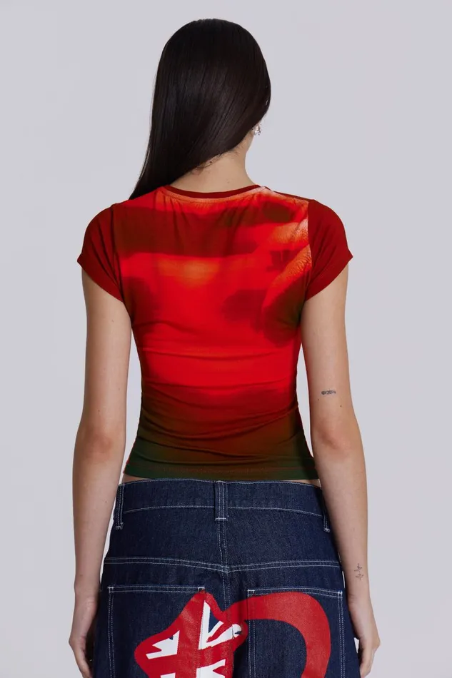 Jaded London Red Motion Face Graphic Baby Tee Women TShirts