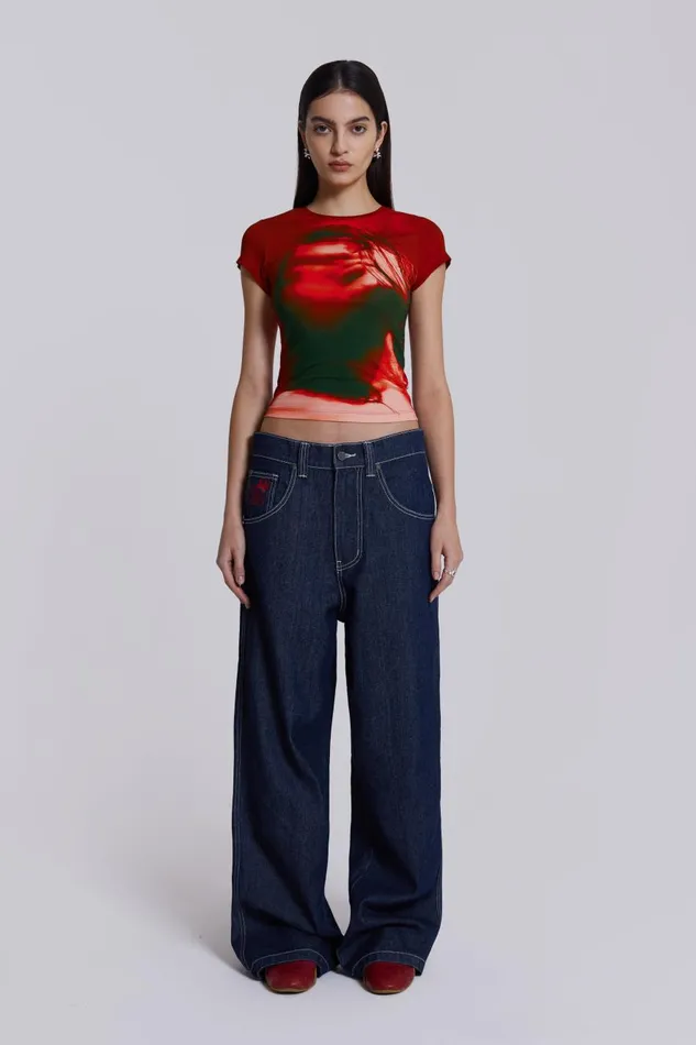 Jaded London Red Motion Face Graphic Baby Tee Women TShirts