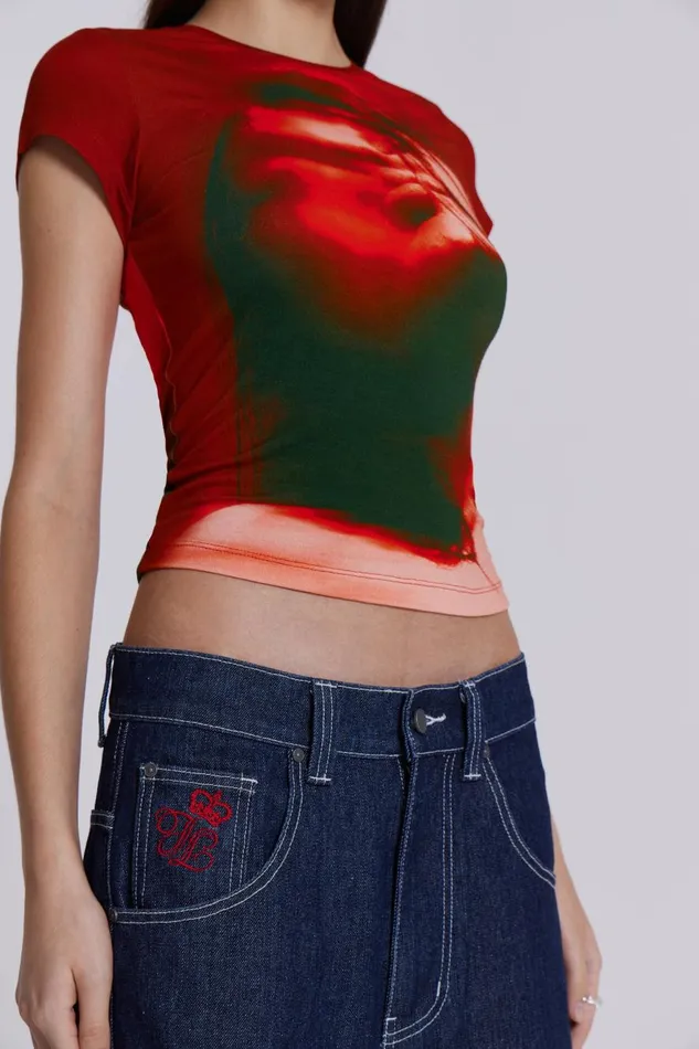 Jaded London Red Motion Face Graphic Baby Tee Women TShirts