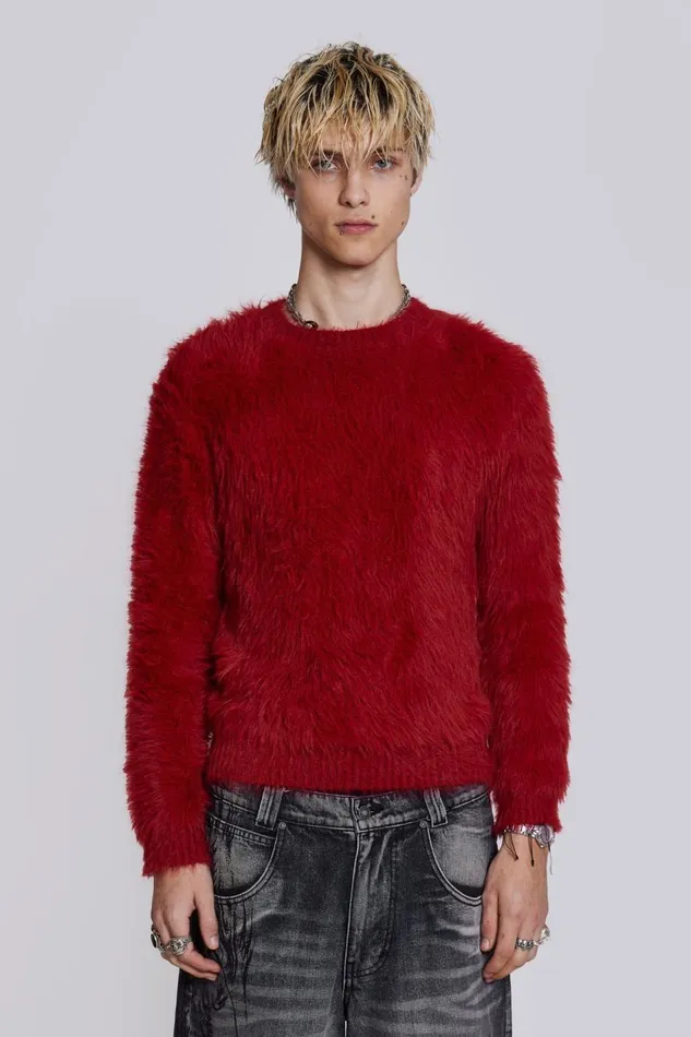 Jaded London Red Ominous Knit Jumper Men Knitwear