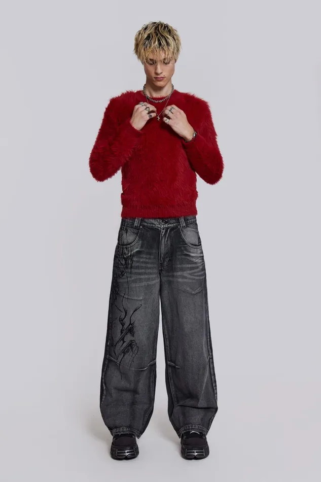 Jaded London Red Ominous Knit Jumper Men Knitwear