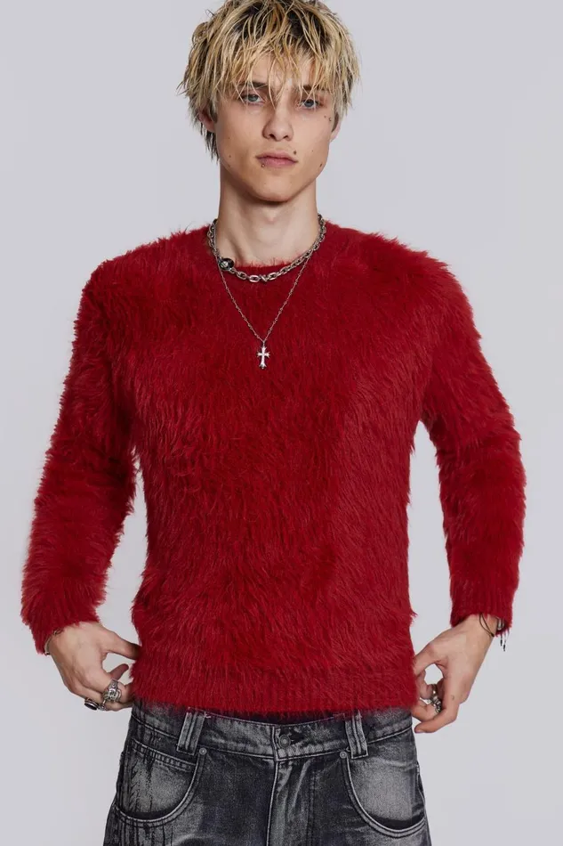 Jaded London Red Ominous Knit Jumper Men Knitwear