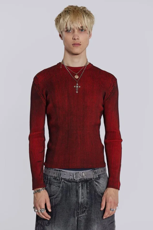 Jaded London Red Scrape Knit Men Knitwear