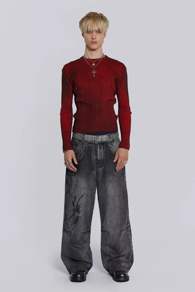 Jaded London Red Scrape Knit Men Knitwear