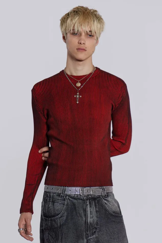 Jaded London Red Scrape Knit Men Knitwear
