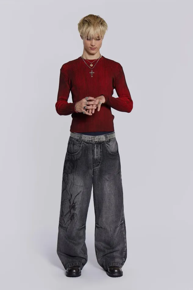Jaded London Red Scrape Knit Men Knitwear