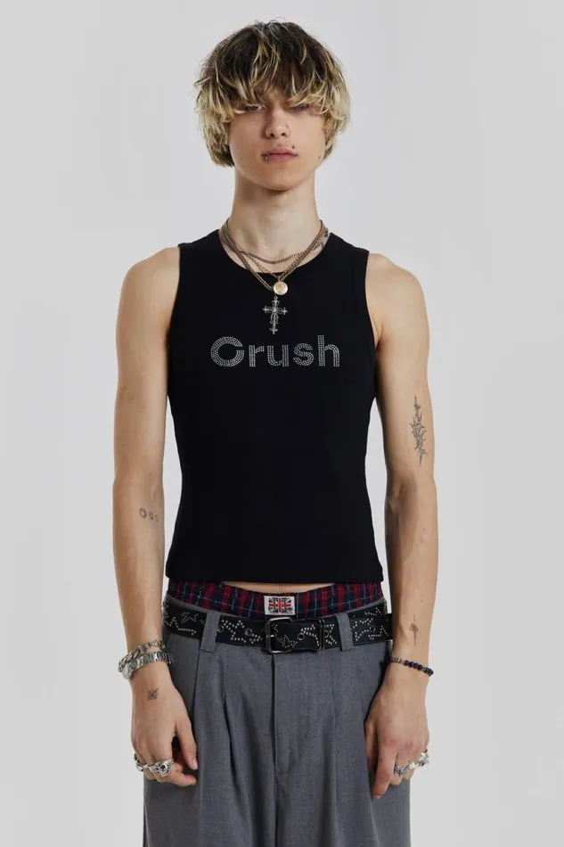 Jaded London Rhinestone Crush Sleeveless Black Vest Men TShirts and Vests