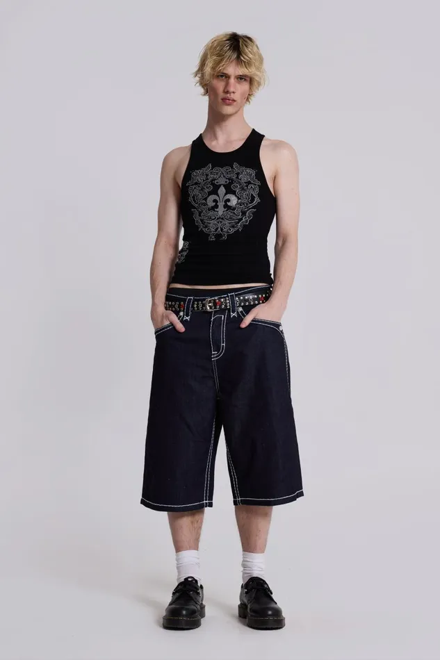 Jaded London Rock Revival Black Fleur De Lis Vest Men TShirts and Vests
