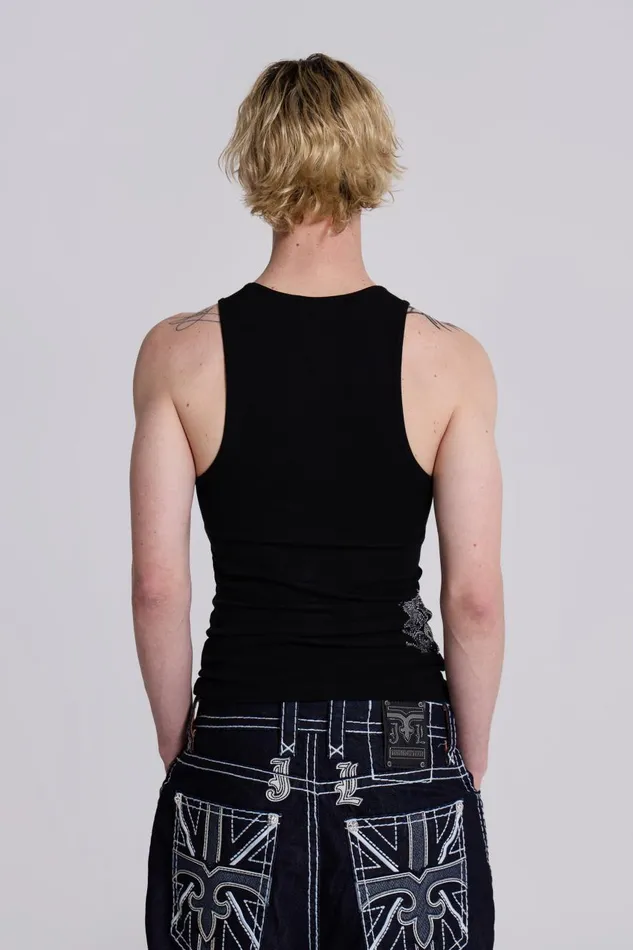 Jaded London Rock Revival Black Fleur De Lis Vest Men TShirts and Vests