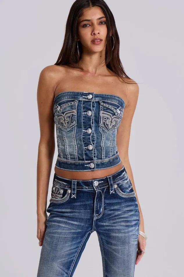 Jaded London Rock Revival Denim Corset Top Women Crop Tops