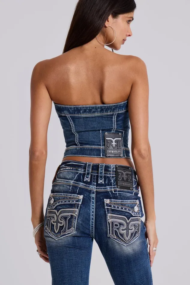 Jaded London Rock Revival Denim Corset Top Women Crop Tops