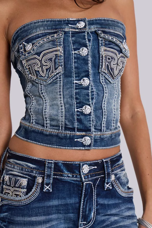 Jaded London Rock Revival Denim Corset Top Women Crop Tops
