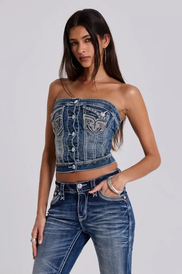 Jaded London Rock Revival Denim Corset Top Women Crop Tops