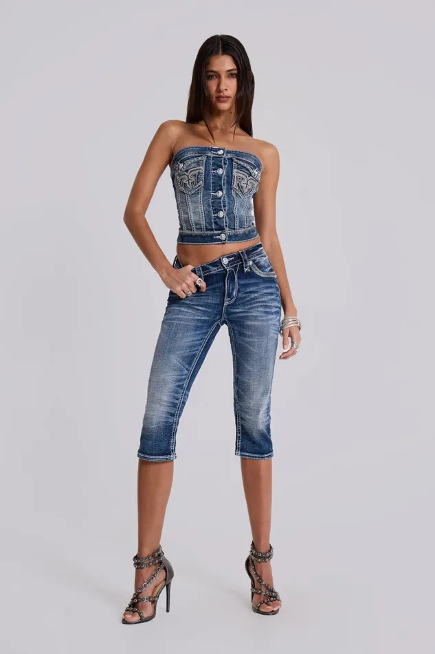Jaded London Rock Revival Denim Corset Top Women Crop Tops