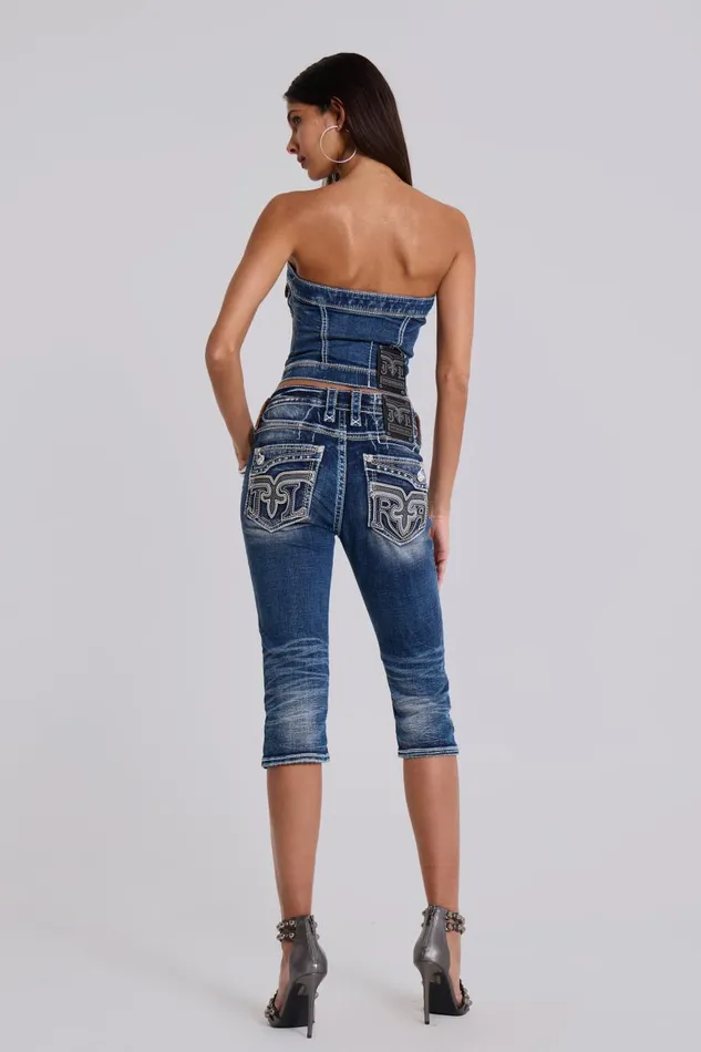Jaded London Rock Revival Denim Corset Top Women Crop Tops