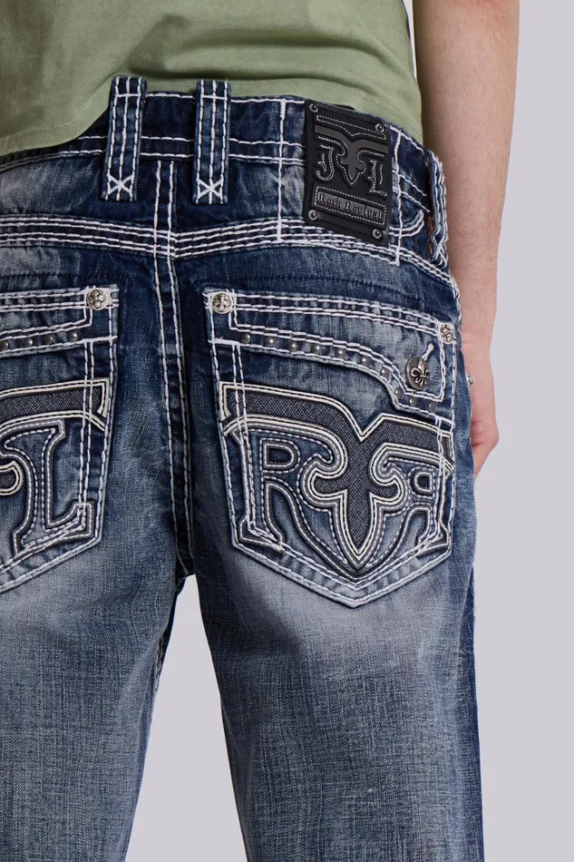 Jaded London Rock Revival Mid Blue Gwen Bootcut Jeans Men SlimStraight Jeans