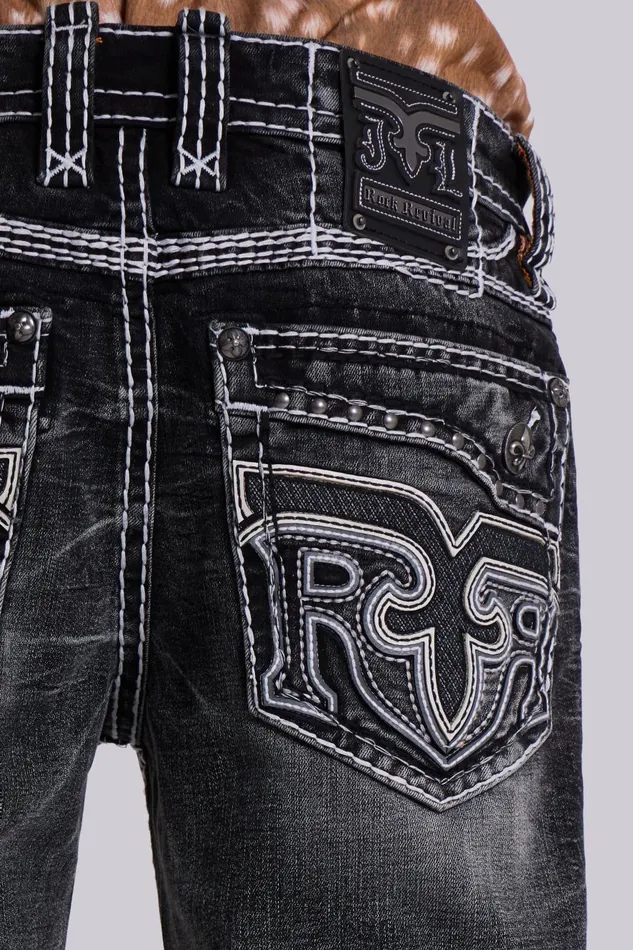 Jaded London Rock Revival Washed Black Gwen Bootcut Jeans Men SlimStraight Jeans