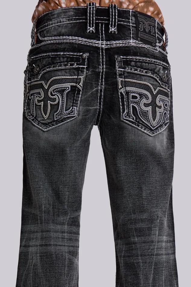 Jaded London Rock Revival Washed Black Gwen Bootcut Jeans Men SlimStraight Jeans