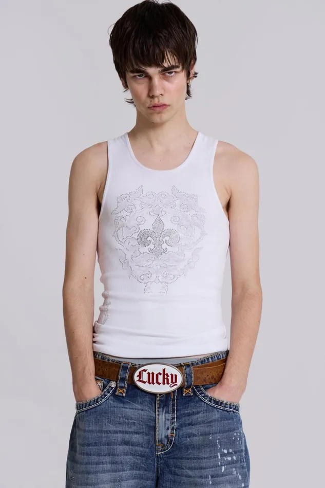 Jaded London Rock Revival White Fleur De Lis Vest Men TShirts and Vests