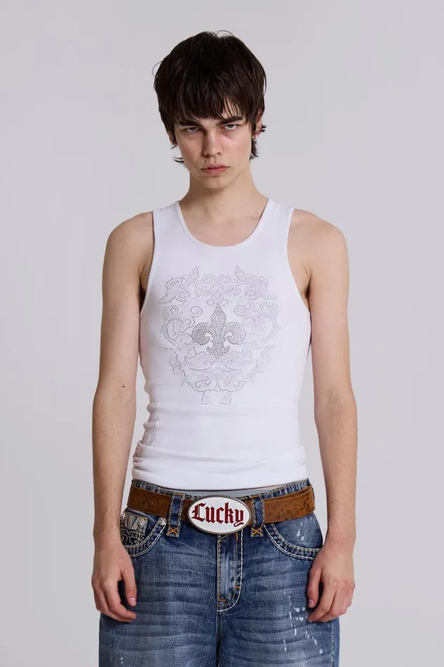 Jaded London Rock Revival White Fleur De Lis Vest Men TShirts and Vests
