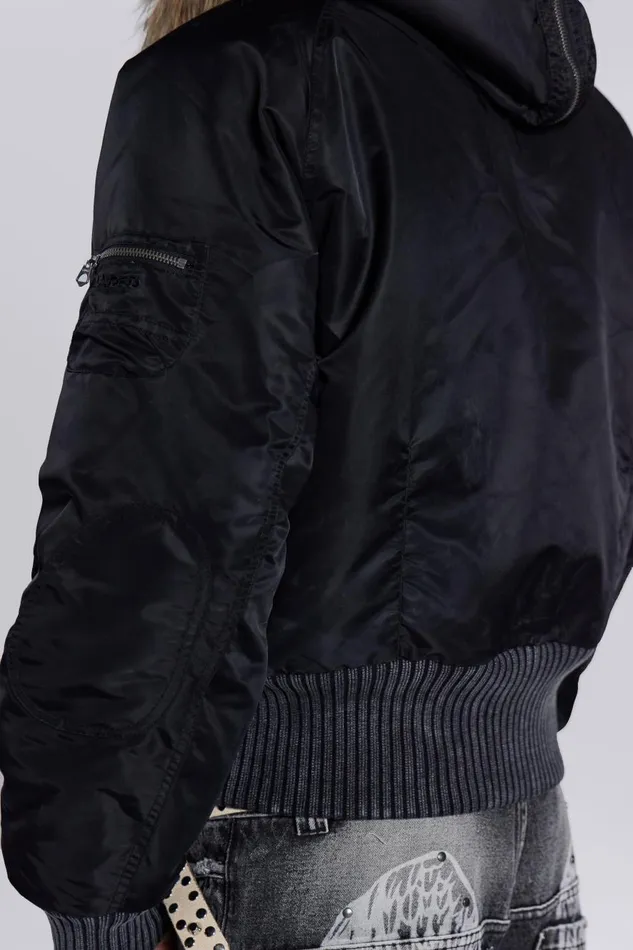 Jaded London Schott Black MA1 Hooded Bomber Jacket Men Outerwear