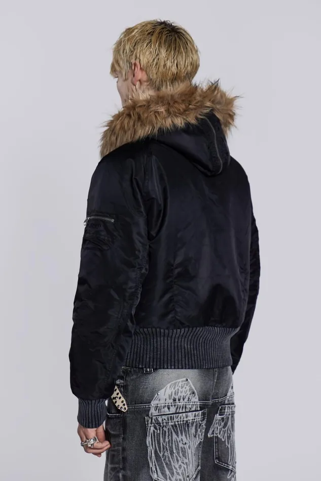 Jaded London Schott Black MA1 Hooded Bomber Jacket Men Outerwear
