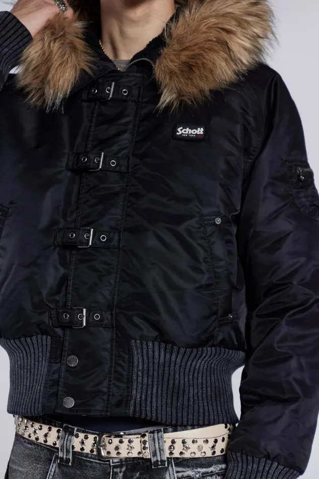 Jaded London Schott Black MA1 Hooded Bomber Jacket Men Outerwear