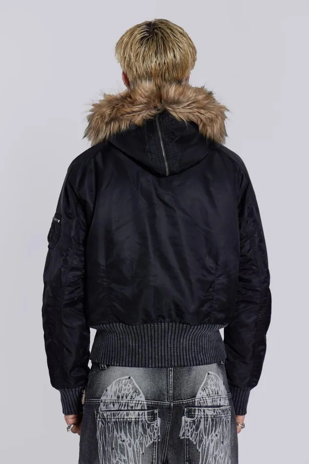 Jaded London Schott Black MA1 Hooded Bomber Jacket Men Outerwear
