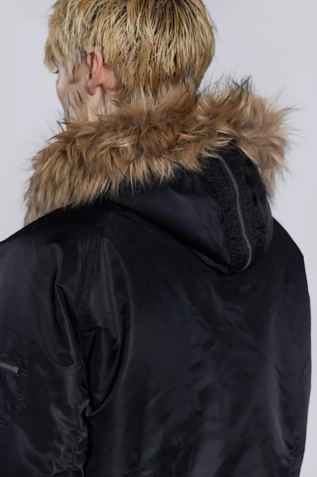 Jaded London Schott Black MA1 Hooded Bomber Jacket Men Outerwear