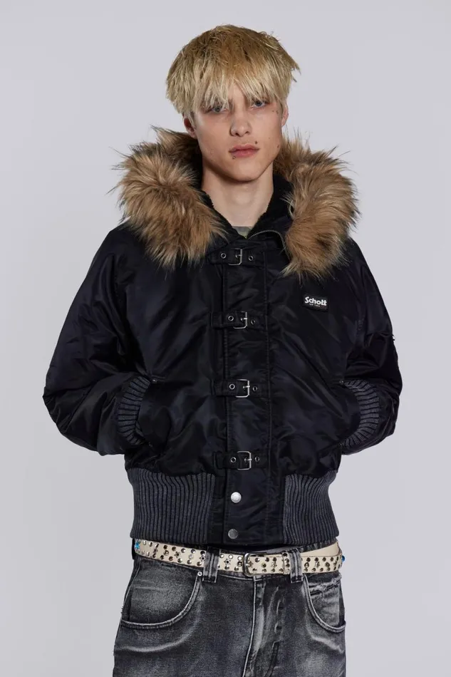 Jaded London Schott Black MA1 Hooded Bomber Jacket Women Outerwear
