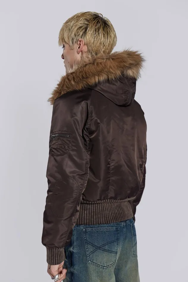 Jaded London Schott Brown MA1 Hooded Bomber Jacket Men Outerwear