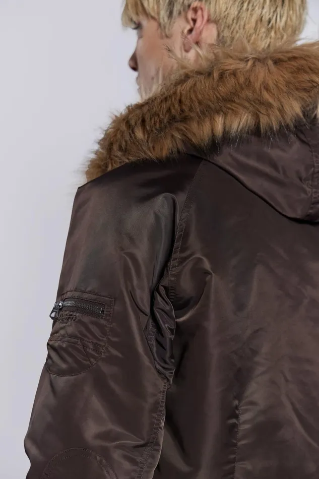 Jaded London Schott Brown MA1 Hooded Bomber Jacket Men Outerwear