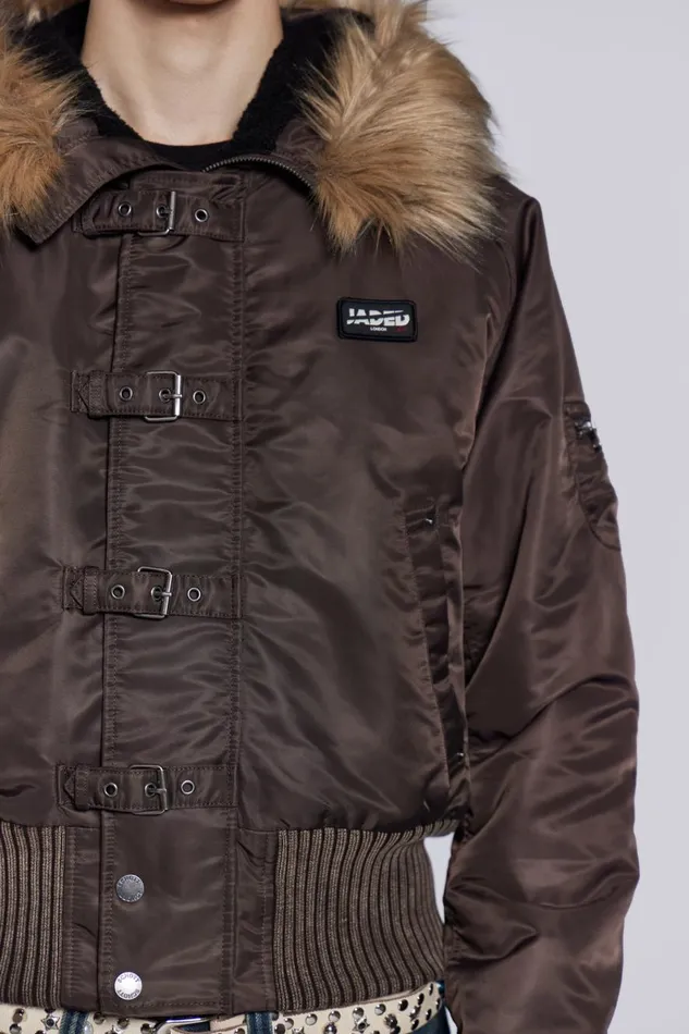 Jaded London Schott Brown MA1 Hooded Bomber Jacket Men Outerwear