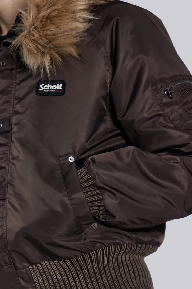 Jaded London Schott Brown MA1 Hooded Bomber Jacket Men Outerwear