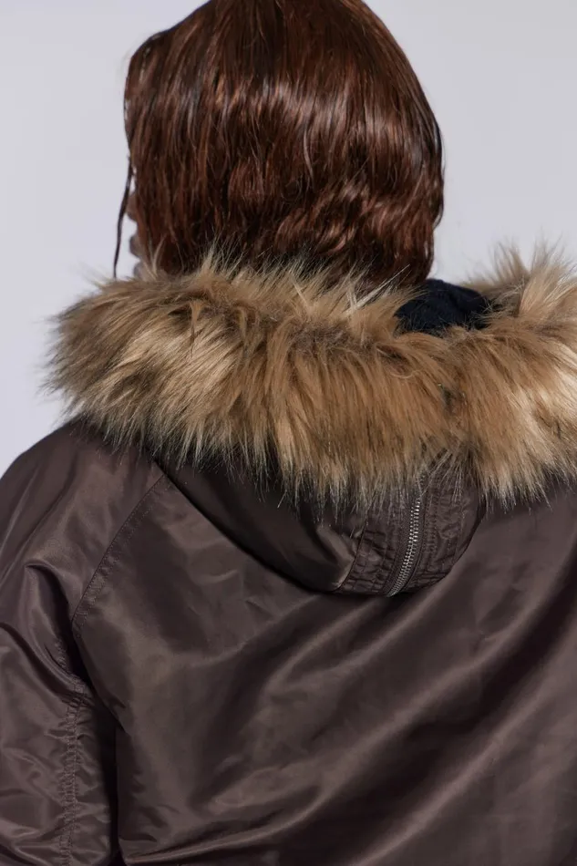 Jaded London Schott Brown MA1 Hooded Bomber Jacket Women Outerwear