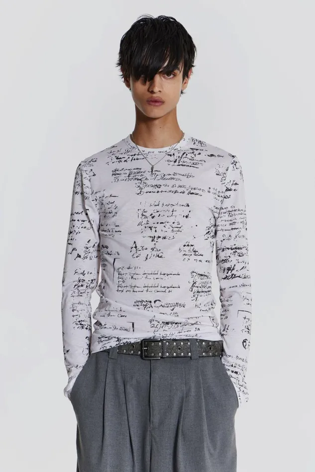 Jaded London Script Print Long Sleeve Top Men TShirts and Vests