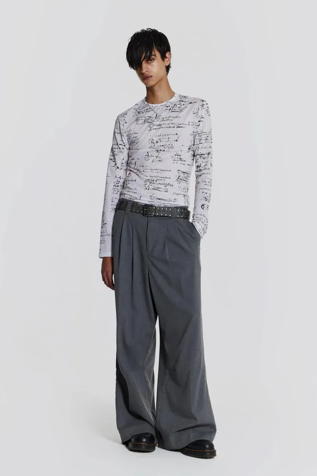 Jaded London Script Print Long Sleeve Top Men TShirts and Vests