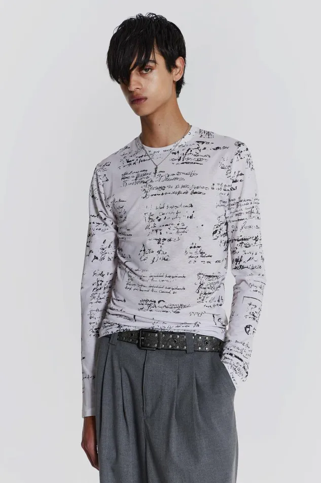 Jaded London Script Print Long Sleeve Top Men TShirts and Vests