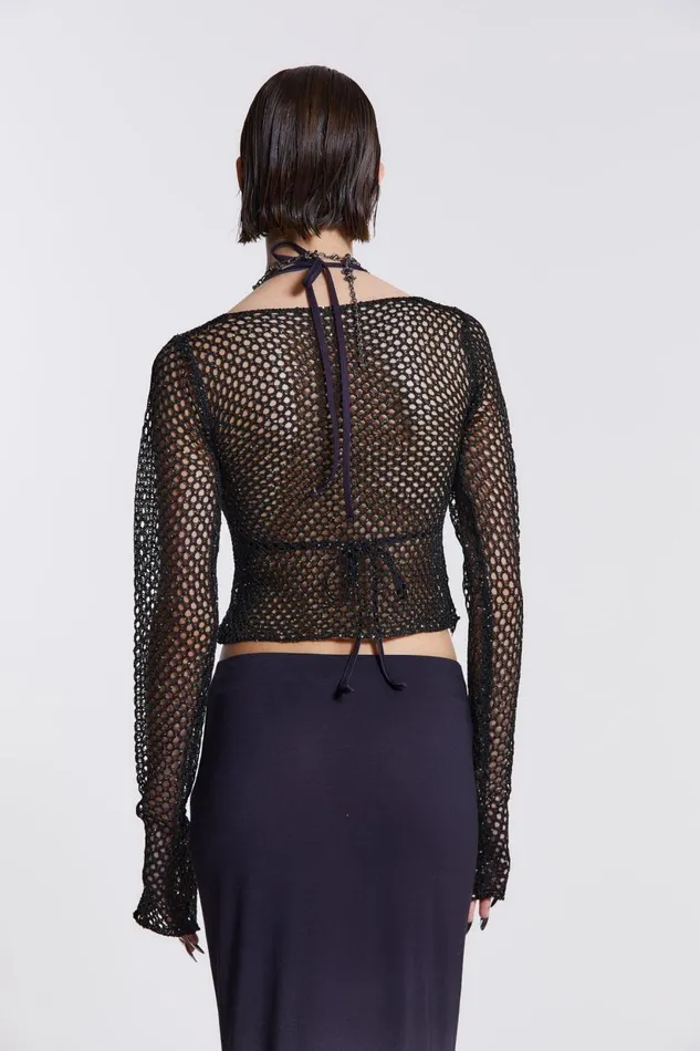 Jaded London Sequin Crochet Bead Top Women Knitwear