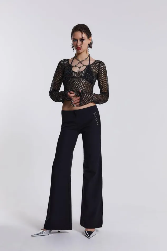 Jaded London Sequin Crochet Bead Top Women Knitwear
